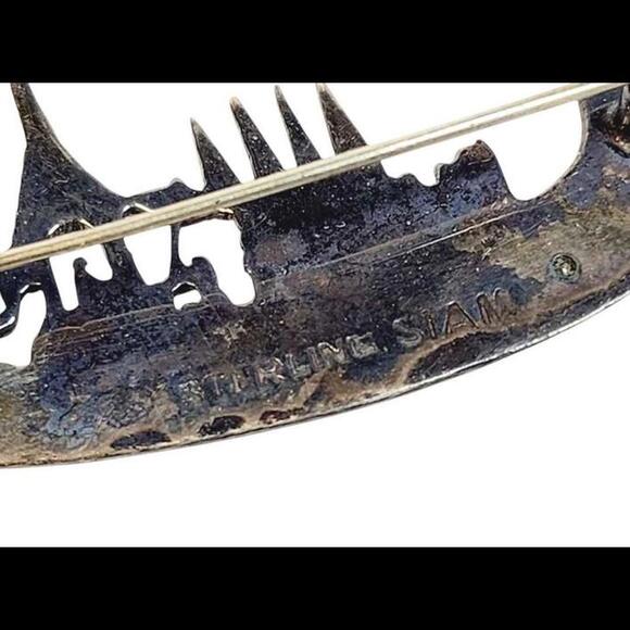 1930s Vintage Sterling Silver Siam Royal Dragon Boat Pin/Brooch - Picture 4 of 5